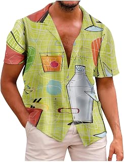 RebeSco Breathable Thin T Shirt Mens Leisure Short Sleeve Shirts Lapel Summer Baggy Printed Tunic Button Down Park Shirt Mens