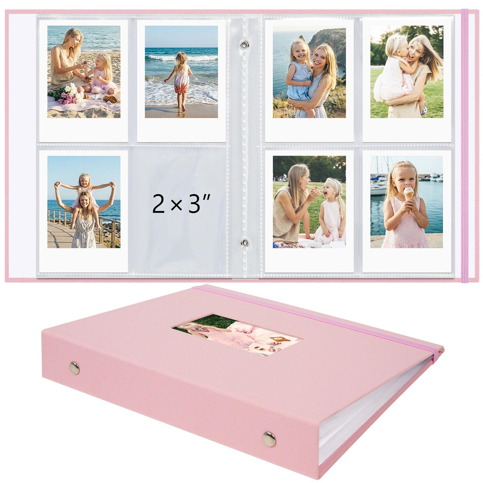Vienrose Polaroid Photo Album Cloth Bound Photo Book for Fujifilm Instax Mini Film 6 x 9 cm Compatible with Mini 12 11 9 and Polaroid Snap PIC-300 104 Pockets, Holds Up to 208 Photos, Pink