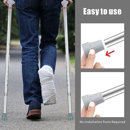 Miniatura 6 de Luxmool Puntas de muletas, paquete de 4 accesorios para muletas, puntas de muleta de 78 pulgadas resistentes, mejoradas para muletas, color gris