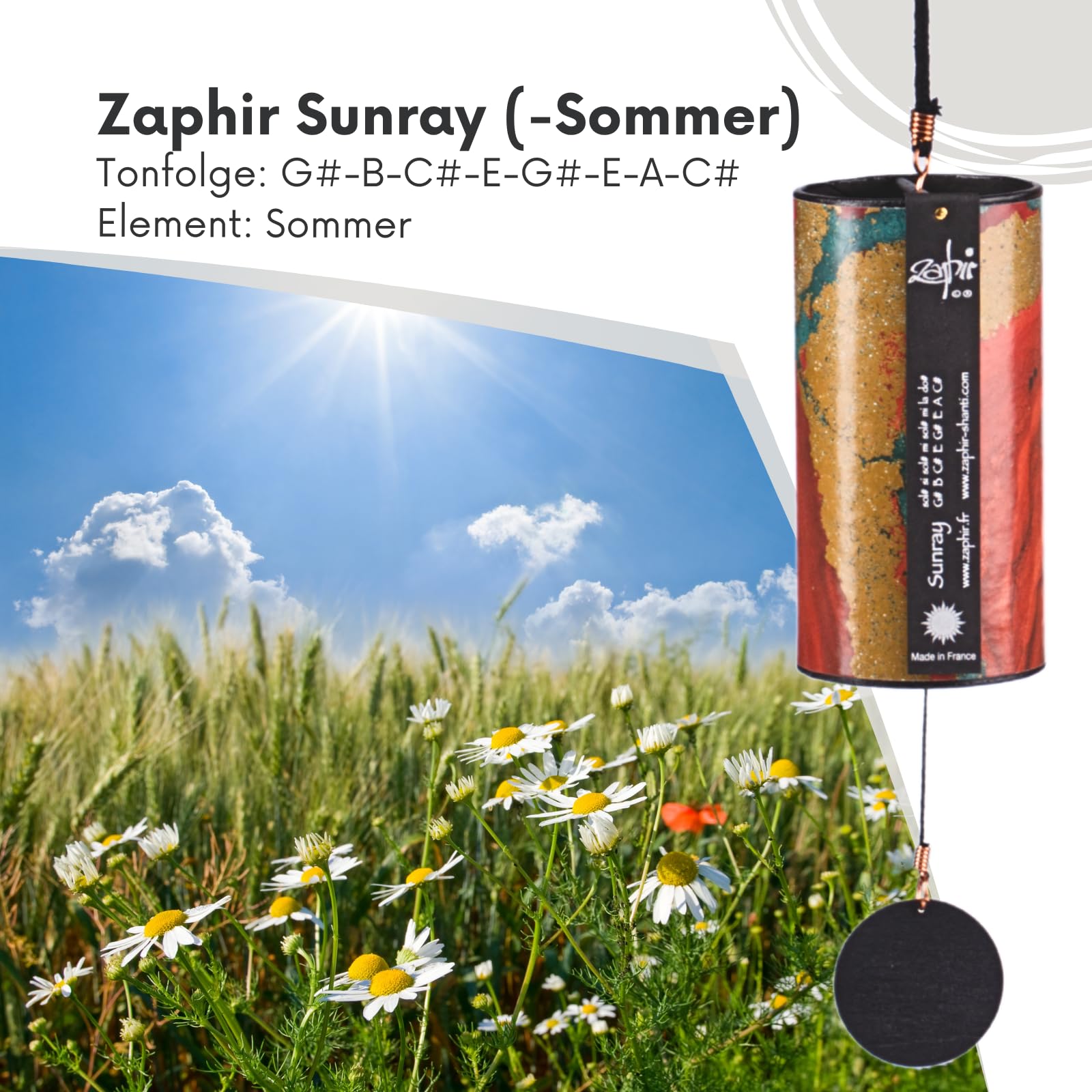Zaphir Klangspiel Sunray Sommer Shanti | Handgefertigtes Windspiel für Yoga, Meditation und Raumreinigung | Beruhigender Klang für Babys, Erwachsene & Haustiere