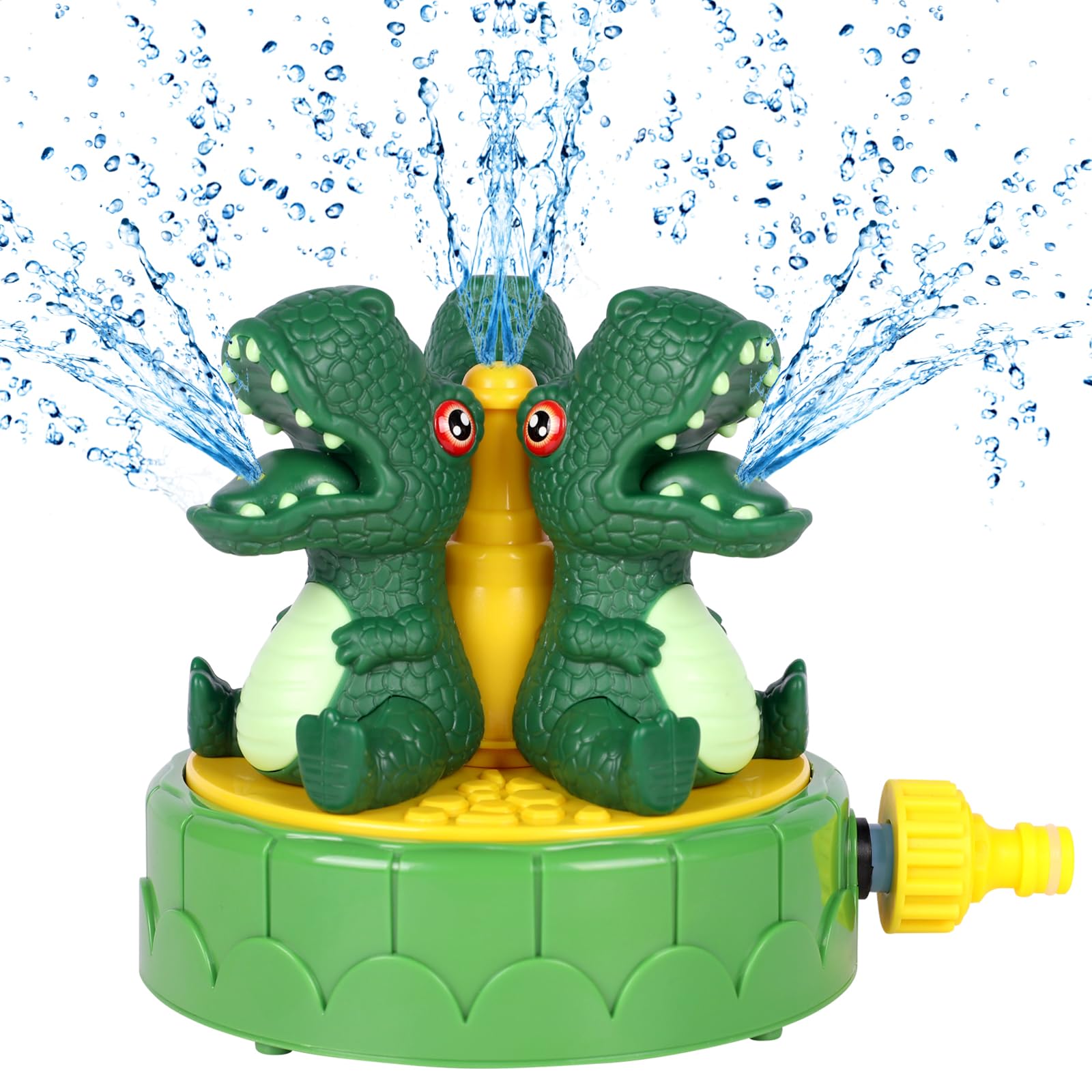 Aspersor de agua de dinosaurio para niños, juguete de agua al aire libre para niños pequeños, aspersor de agua, juguete de verano, agrega manguera de jardín para 3-10 años (verde oscuro)