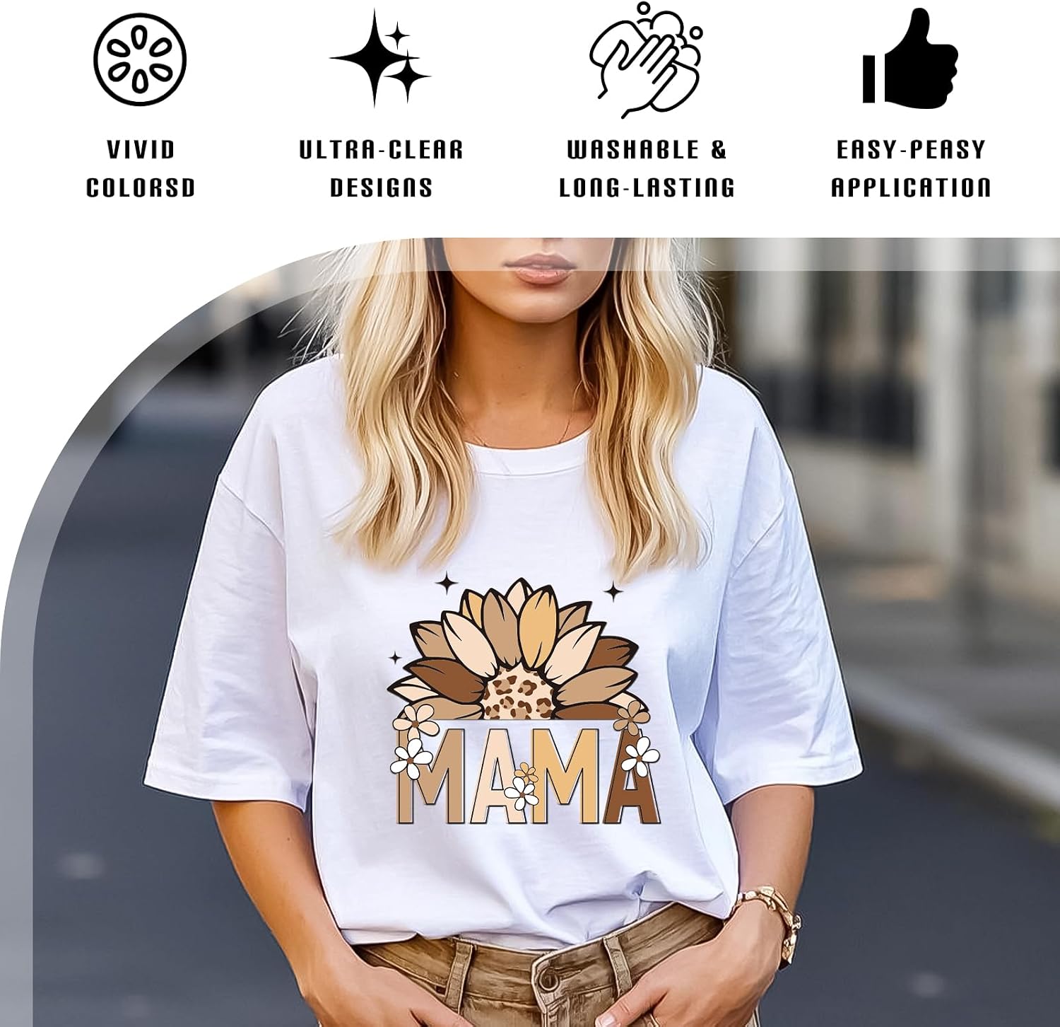 Dazoratix Mother's Day Transfer Stickers - 20 Sheets Mama Iron on Transfers Ready to Press Heat Patches Vinyl DTF Decals for T Shirts Clothes DIY Crafts Women Clothing Bag Appliques Pillow Decorations