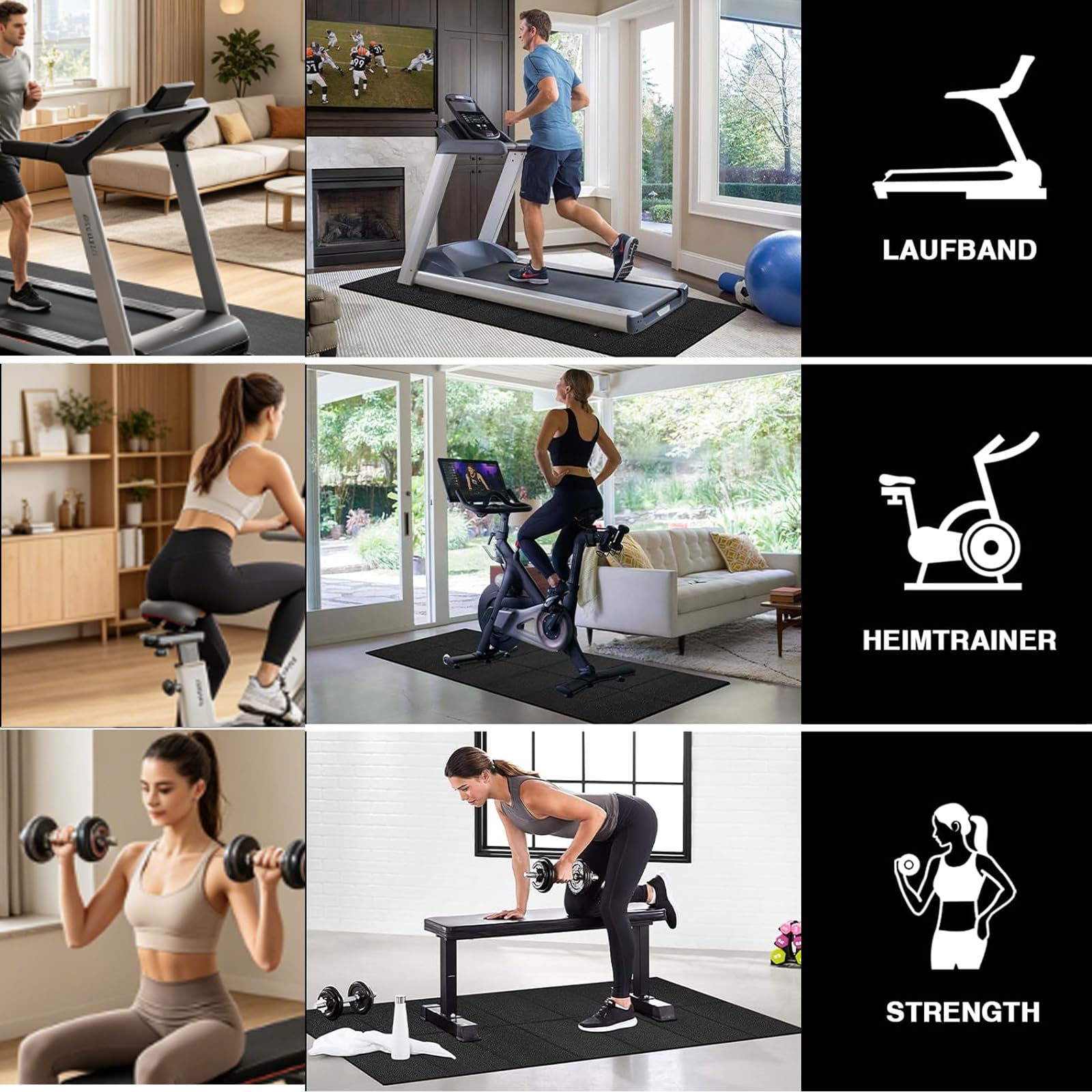 Faltbare Bodenschutzmatte Fitness Unterlegmatte für Fitnessgeräte, 180x60cm Bodenschutzmatte Laufband, 6mm Laufband Matte Schalldämmend für Laufbänd, gym, Heimtrainer, Rollentrainer