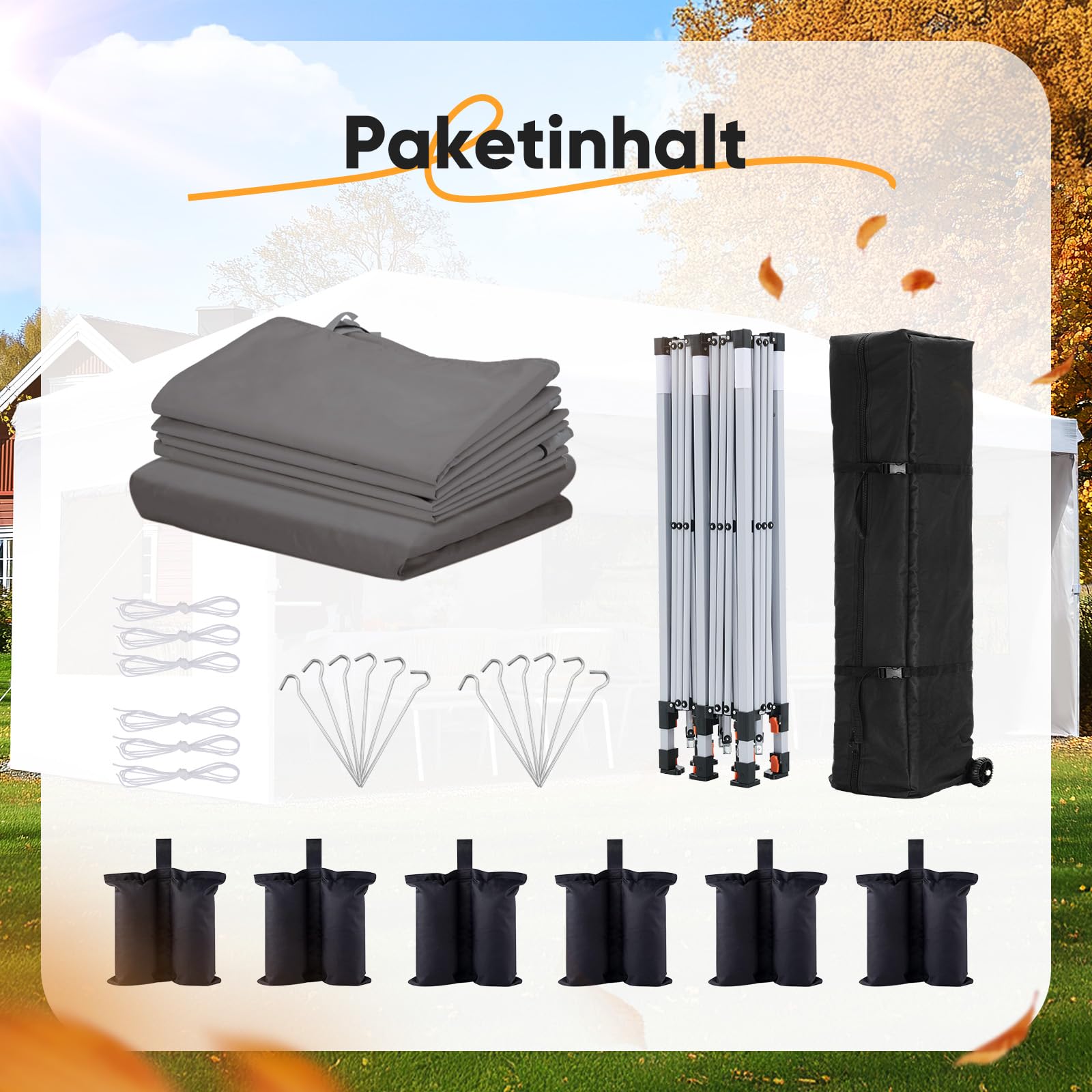 Quictent Pavillon 3x6m Faltpavillon mit 6 Seitenwänden, Gartenpavillon mit Rollentasche, Partyzelt 3x6 wasserdicht stabil, für Party im Freien, Hochzeiten, Fest, UV 50+,Grau