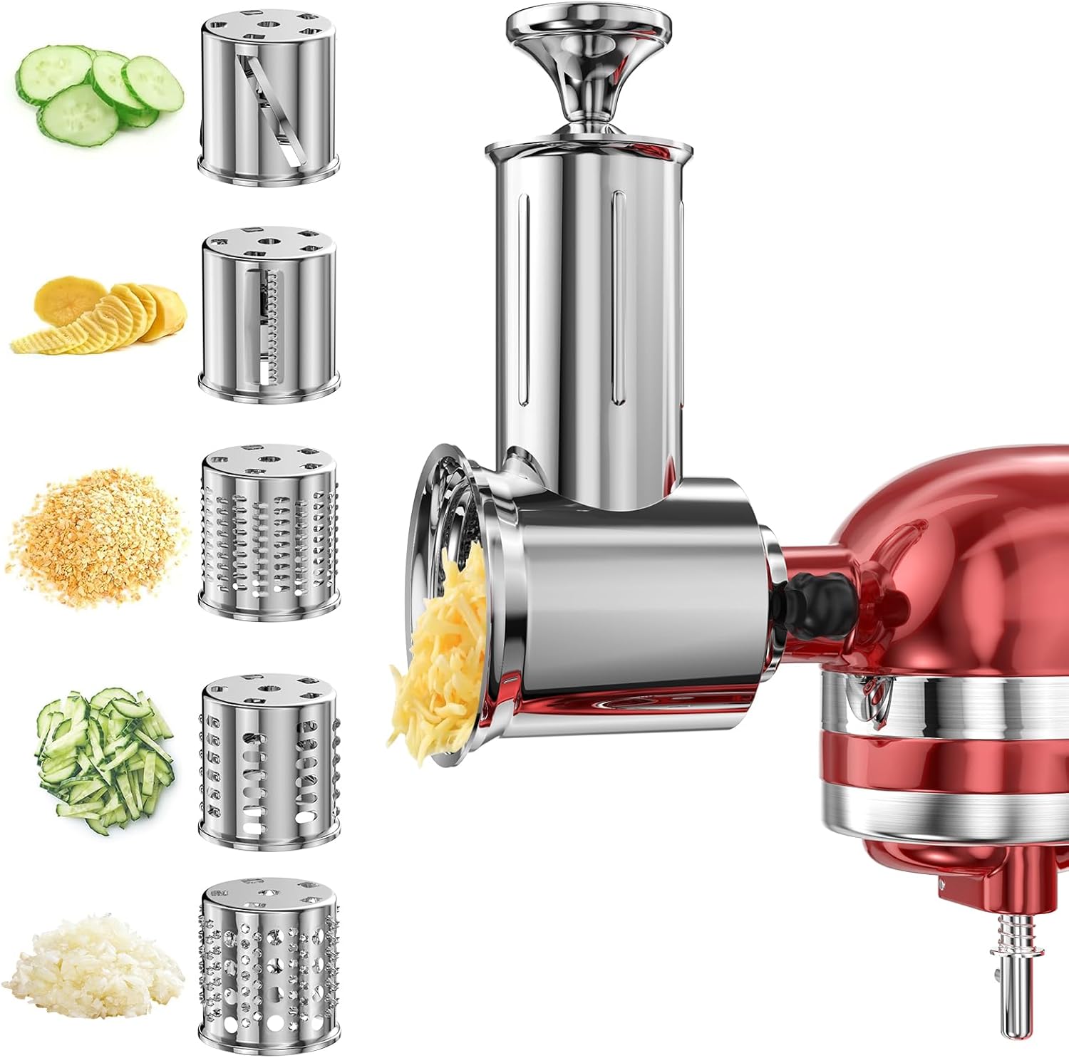 Slicer Shredder Attachment for KitchenAid Stand Mixer with 4 Blades, Cheese Grater Attachment, Fresh Prep Slicer, Bigger Vegetable Salad Maker Accessories for Kitchenaid