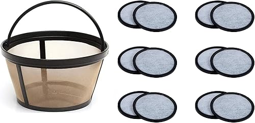 Filtro de café permanente estilo canasta de 10 a 12 tazas y un juego de 12 filtros de agua diseñados para adaptarse a las cafeteras Mr. Coffee