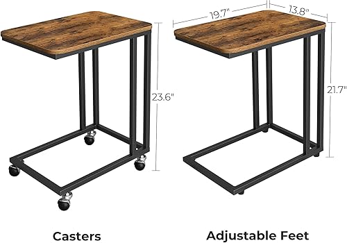 Miniatura 3 de VASAGLE Mesa auxiliar, bandeja de TV en forma de C con ruedas enrollables con marco de metal, mesa auxiliar industrial para sala de estar y café