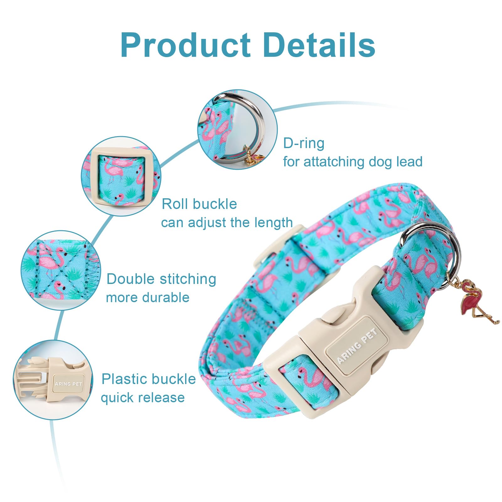 ARING PET Flamingo Dog Collar, Dog Collar with Flamingoes Printed - Image 2