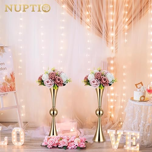 Miniatura 4 de NUPTIO Jarrones dorados para centros de mesa de boda, 2 piezas de jarrón de flores de metal de 26 pulgadas de alto, elegante decoración de bodas a