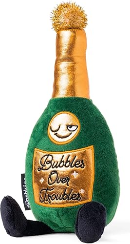 Bubble Over Troubles - Botella de vino de champán de peluche, divertido regalo de broma de meme de juego de palabras, elefante blanco, regalo de