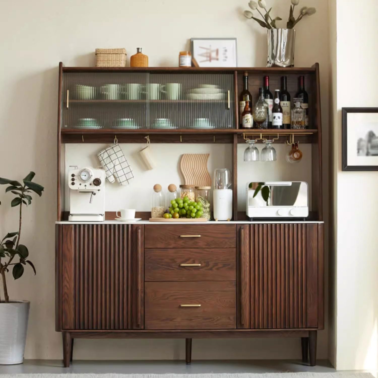 ビュッフェキャビネット 全無垢材 サイドボード モダン シンプル