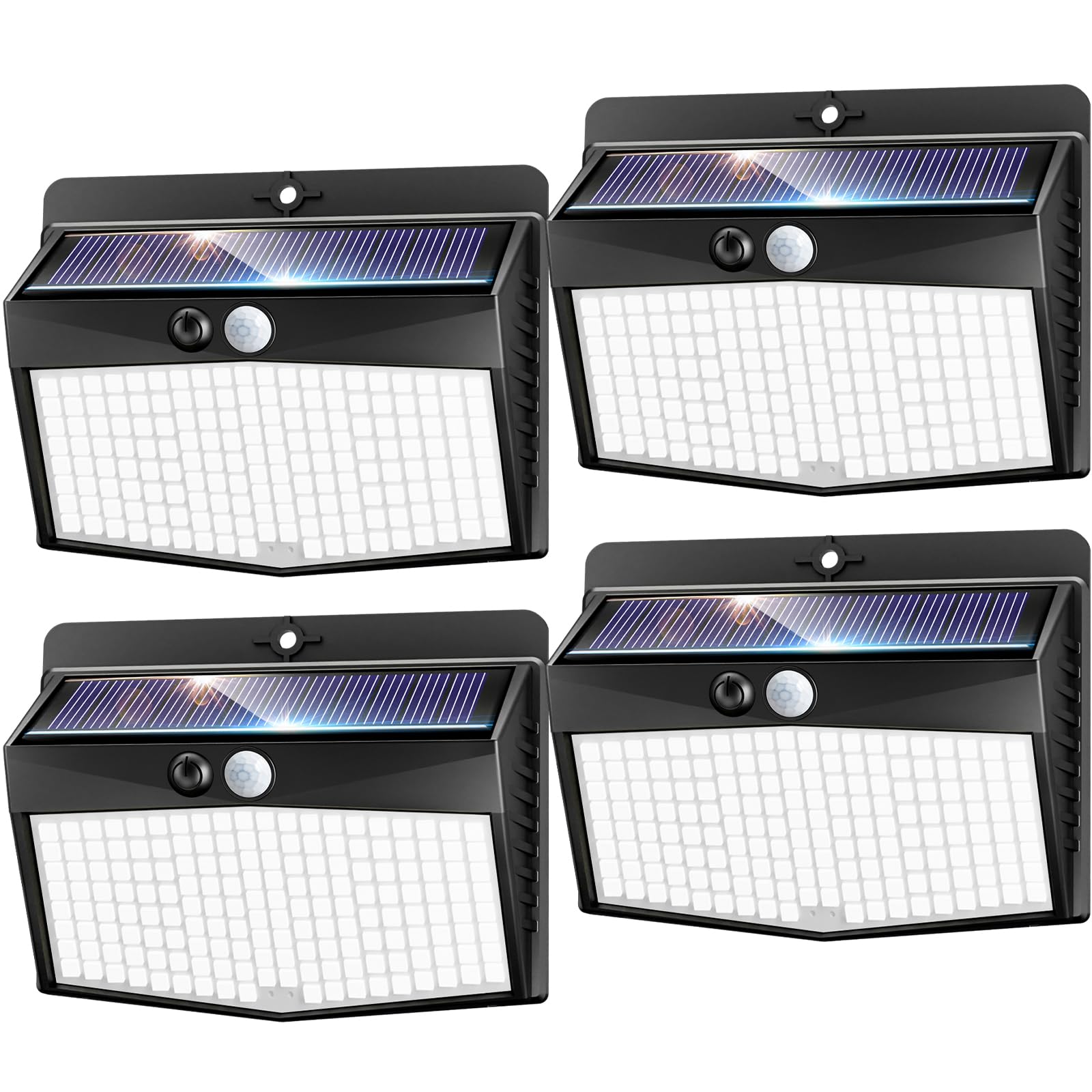 nipify Solarlampen für Außen mit Bewegungsmelder, 4 Stück 3 Modi Solarleuchten Lampe Outdoor, 168 LED Superhelle Sicherheitswandleuchte IP65 Wasserdichte für Garten Garage Hof Wand