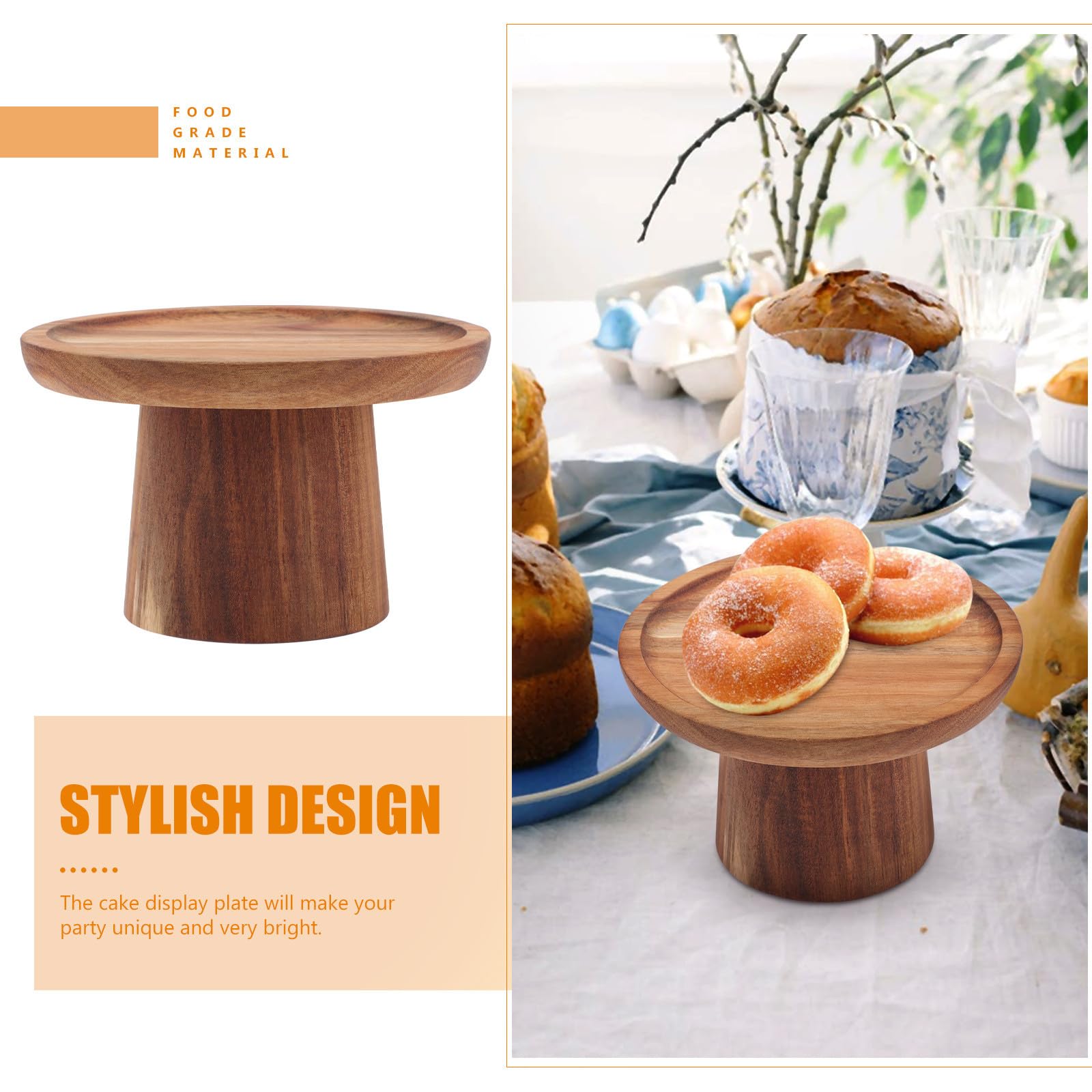 Garneck Alzatina per Torta in Legno Marrone Design Semplice e Riutilizzabile, Piatto Espositore per Dolci e Frutta per Feste e Occasioni Speciali