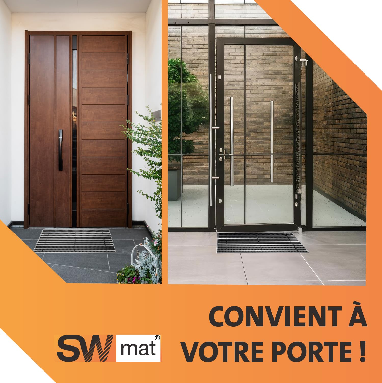 Tapis Aluminium pour l'intérieur et l'extérieur Paillasson en Aluminium y Compris Le Cadre de Montage pour l'installation, Noir, 80 x 60 cm