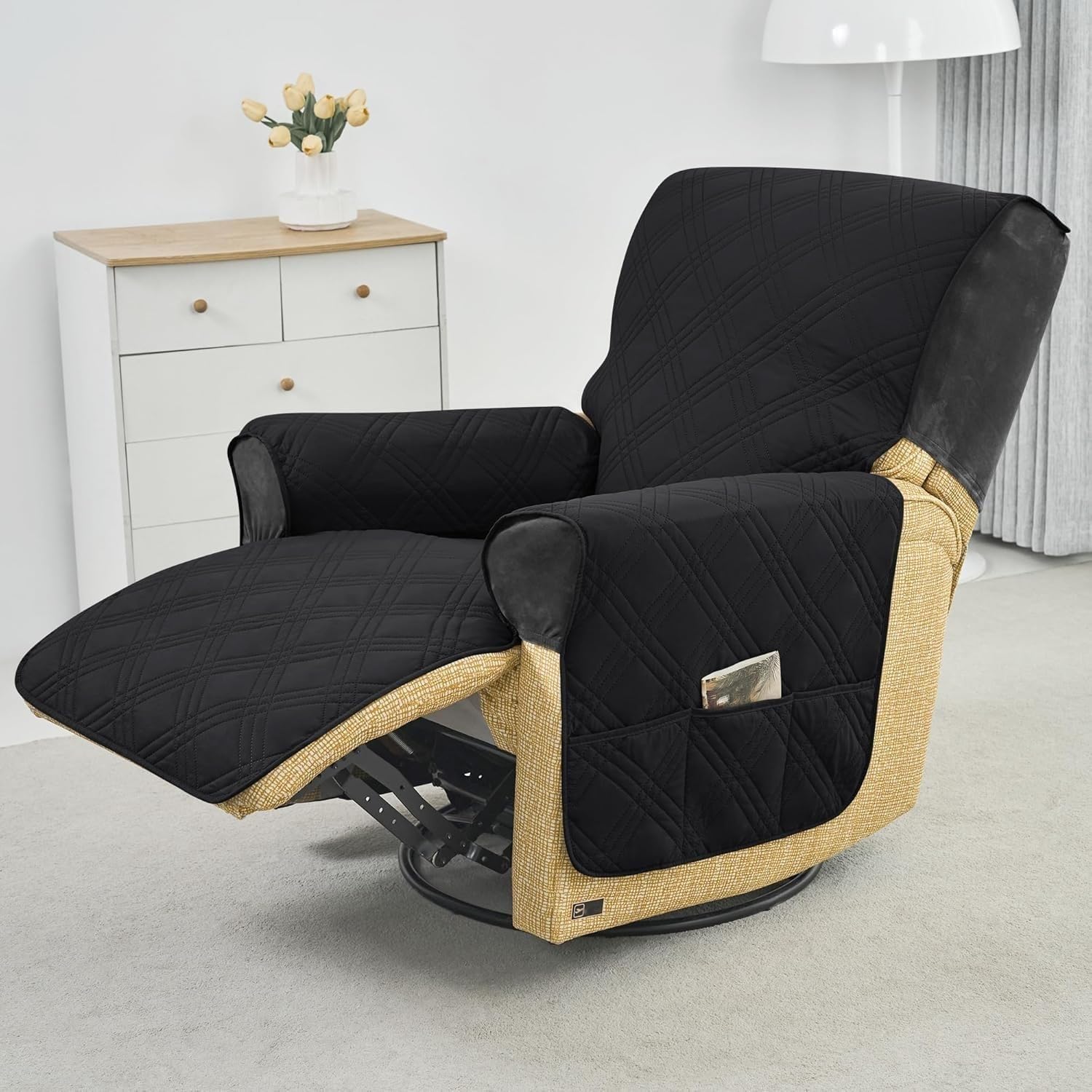 Funda impermeable lavable para sillón orejero reclinable con bolsillos laterales