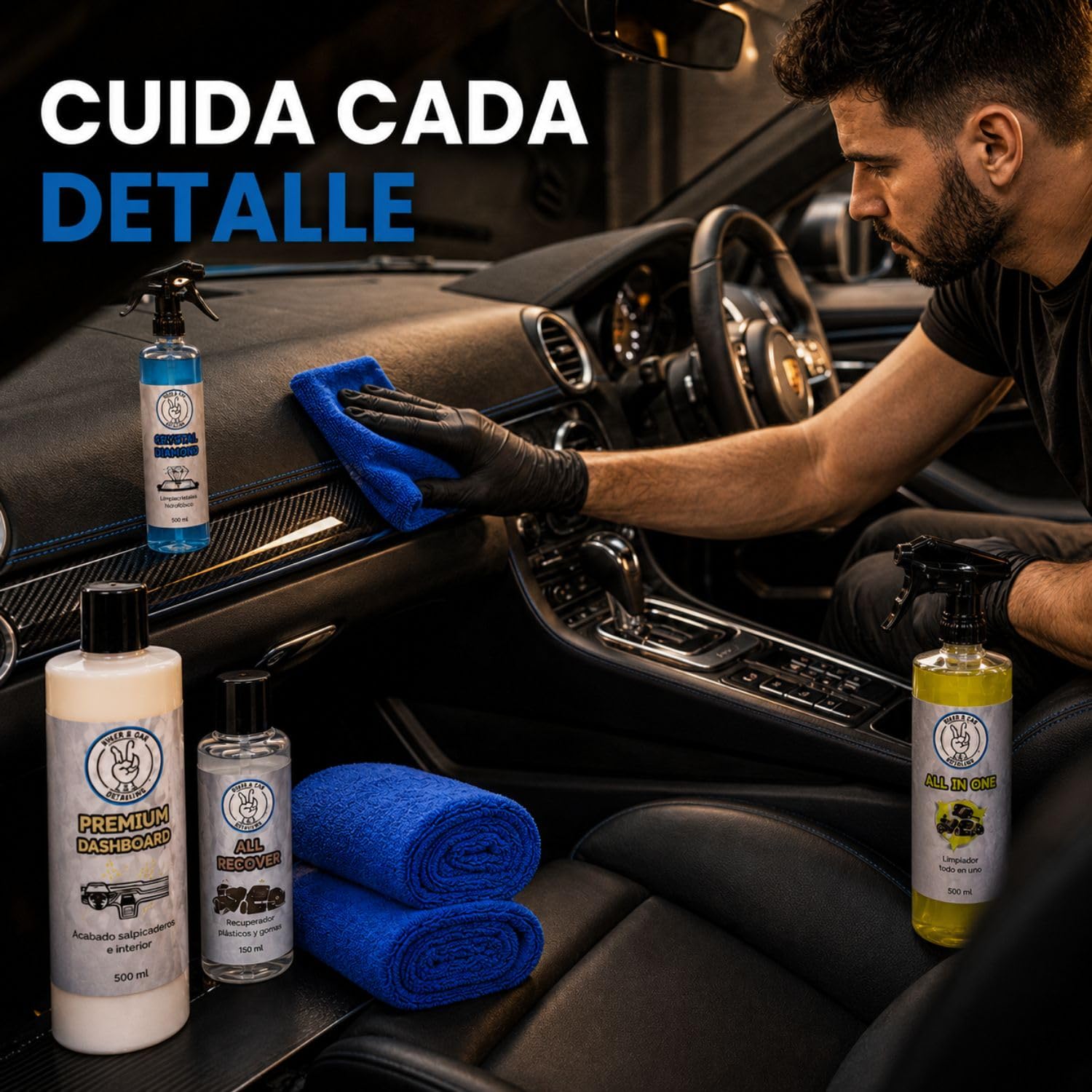 B&C Detailing Pack Interior Premium para Coche, Kit de Limpieza con 11 Piezas, APC, Salpicaderos y Microfibras