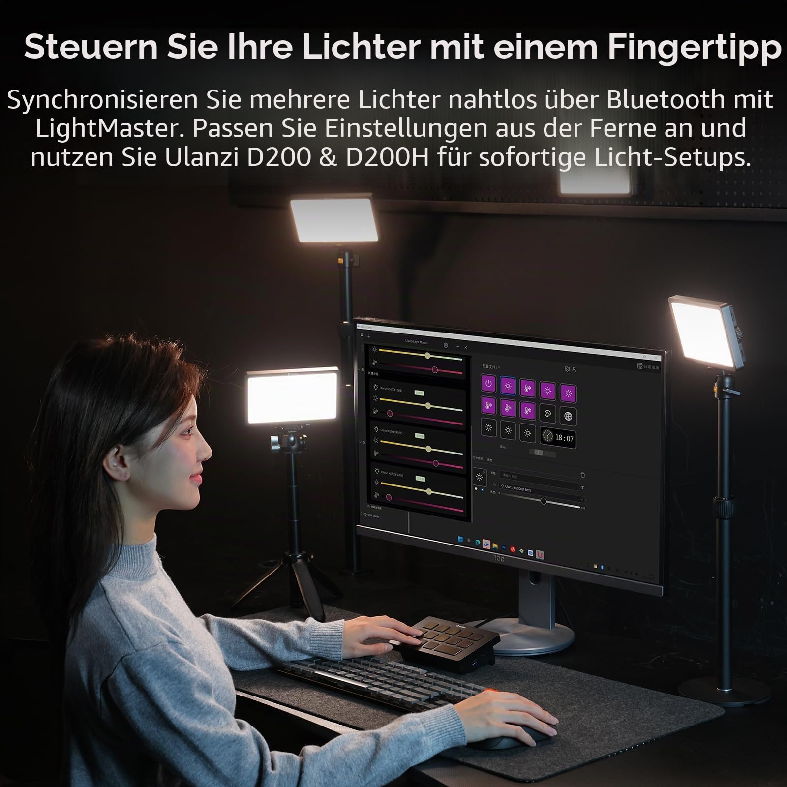 ULANZI K6500 Key Light LED Videoleuchte mit Tischständer, 8000mAh Akku Professionelles Studio LED Panel 1000 Lumen, Magnetisch Bluetooth Video Licht Dimmbare 2900K-6500K, für YouTube/Live Streaming