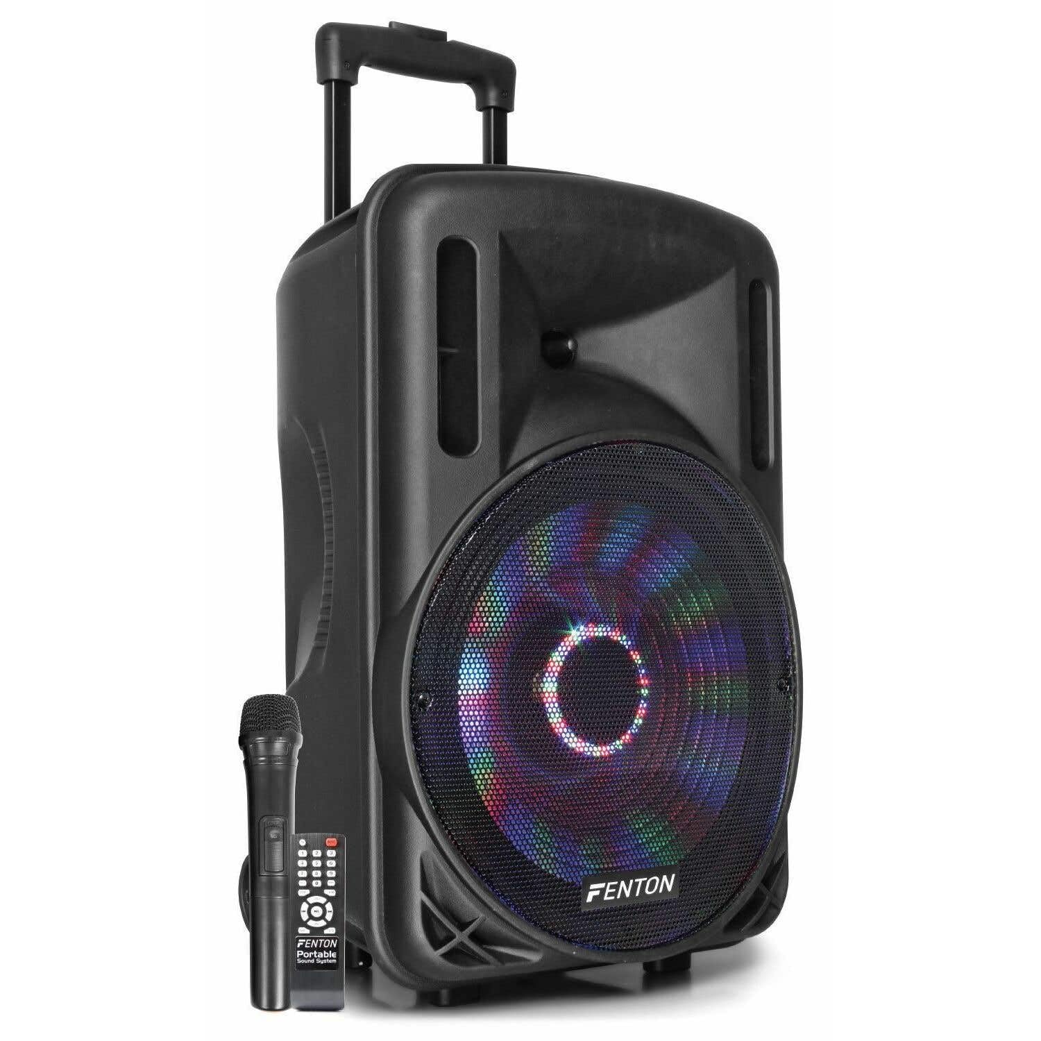 FENTON FT12LED Cassa Attiva 12” 700W BT/USB/SD/AUX LED Batteria Trolley