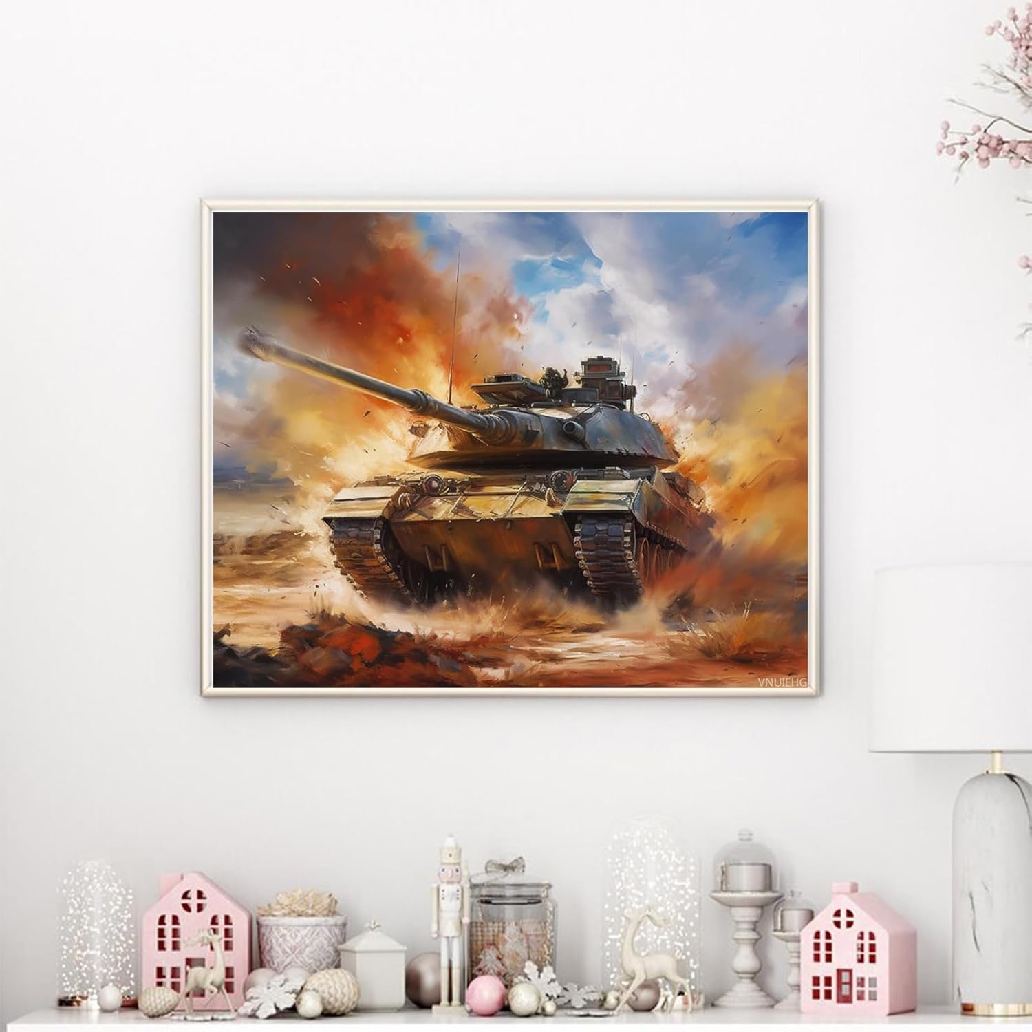 VNUIEHG DIY Oil Painting Paint by Number Kit Military Army Combat Tank Paint by Numbers DIY Oil Painting Canvas Print Wall Art Home Decoration 16x20 Inch