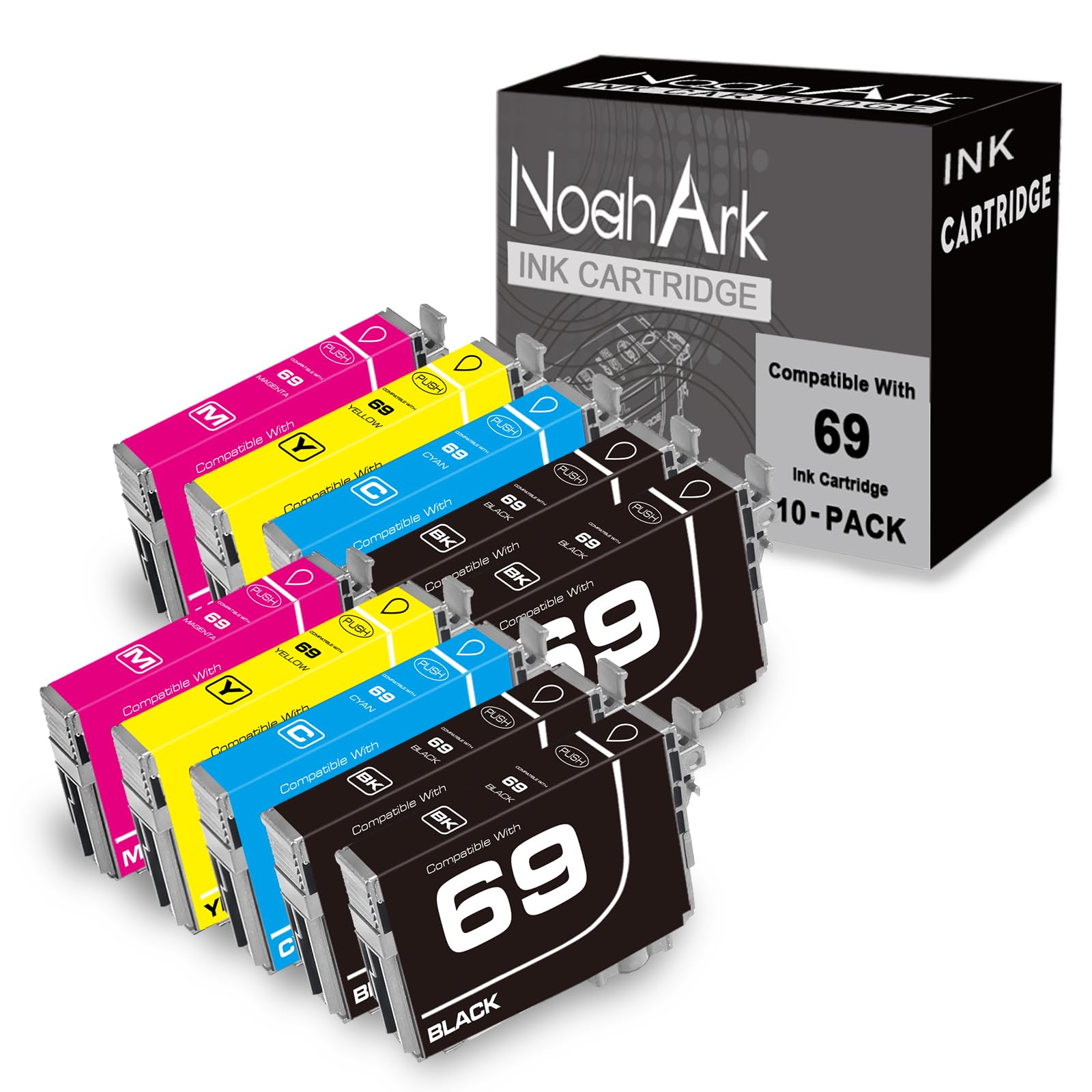 NoahArk 10 Packs T069 Remanufactured Ink Cartridge Replacement for Epson 69 High Yield for Stylus C120 CX5000 CX6000 CX8400 CX9400 NX215 NX305 NX400 NX410 NX415 NX515 Workforce 1100 30 310 615 Printer