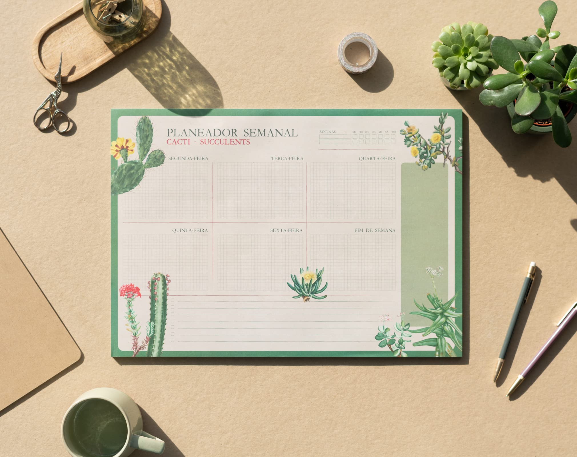 Grupo Erik Weekly Planner A3 In Portuguese - Botanical Cacti - Image 2