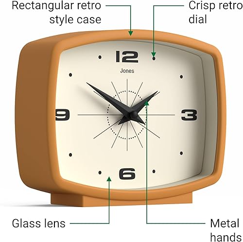 Miniatura 6 de JONES CLOCKS Reloj de escritorio de película  Diseño rectangular retro  Amarillo mostaza  Diseño retro, mezcla estilo de mediados de siglo con un
