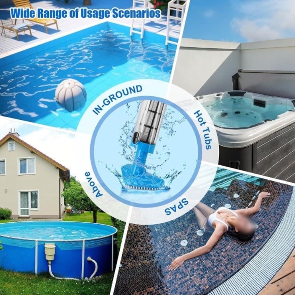 Aspirateur de piscine sans fil rechargeable à main pour piscines hors sol et creusées avec aspiration efficace pour les feuilles, la saleté et le sable sur vinyle pour surfaces carrelées en fibre de
