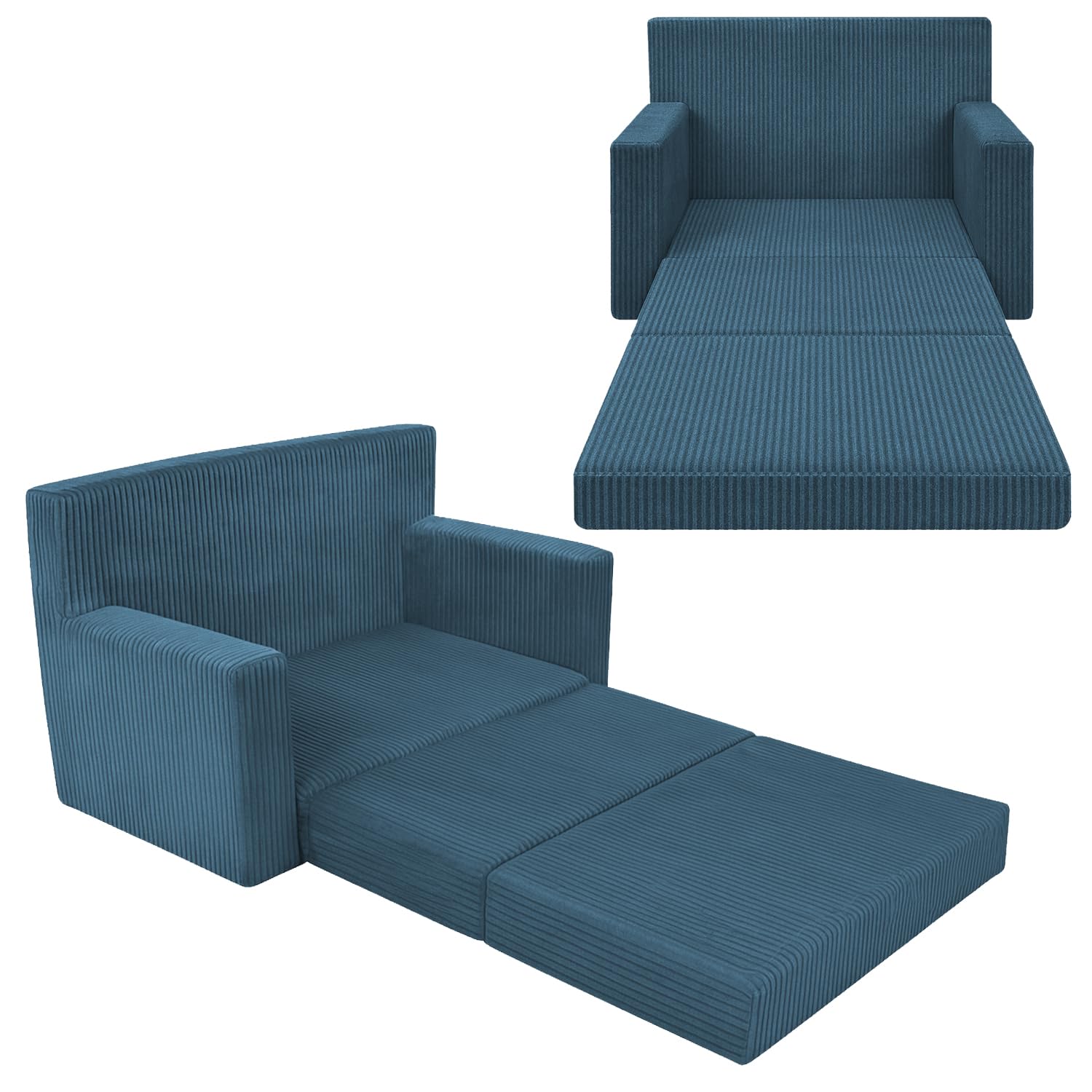 3in1 Kindersofa, Cord Spielsofa, Schlafsofa und Klappsofa, Personalisierbar, EU-Herstellung, (Blau)
