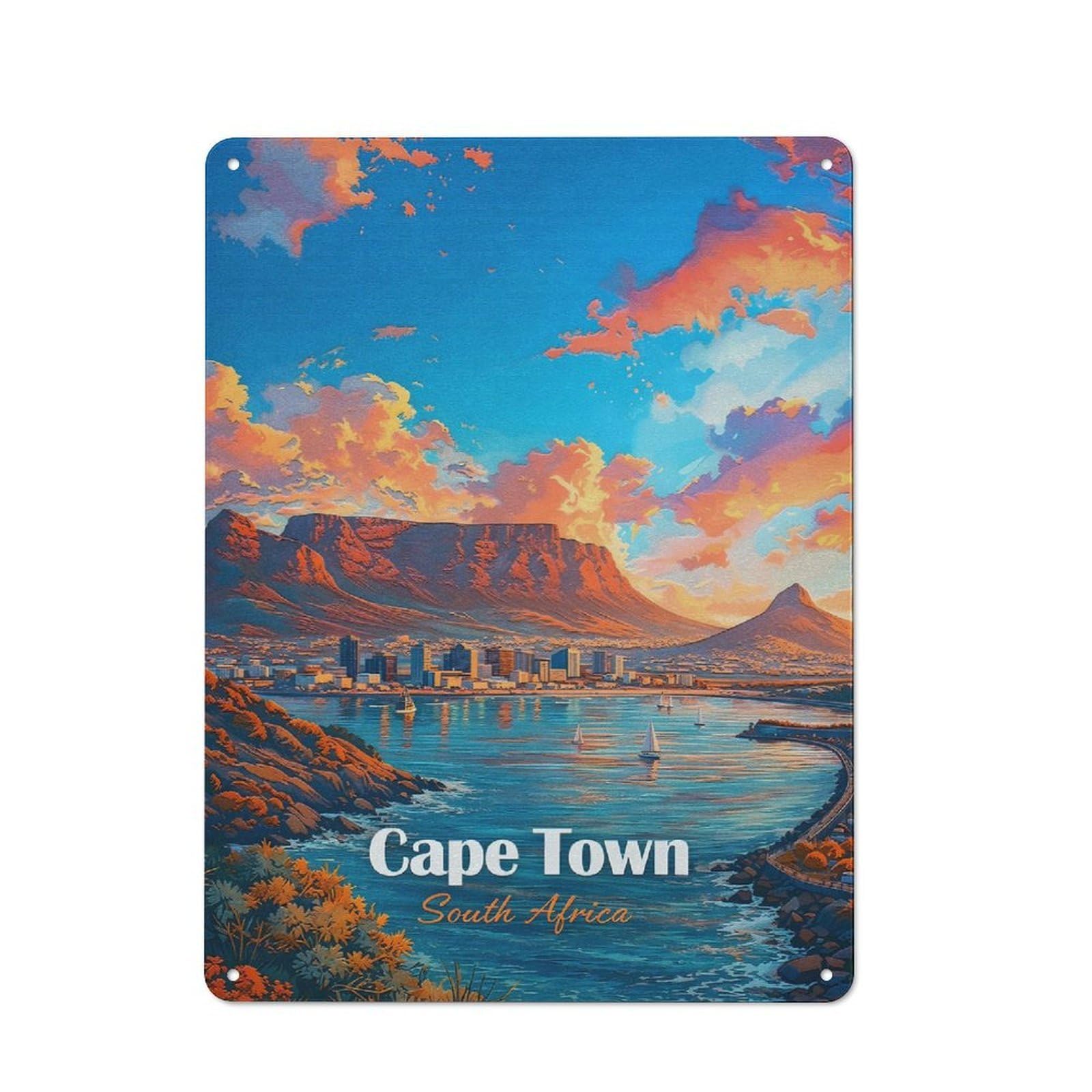 Metal Wall Plaque with Cape Town South Africa Sunset Design 40x30cm, Retro Room Wall Plaque for Home, Shop, Pub Or Studio Wall