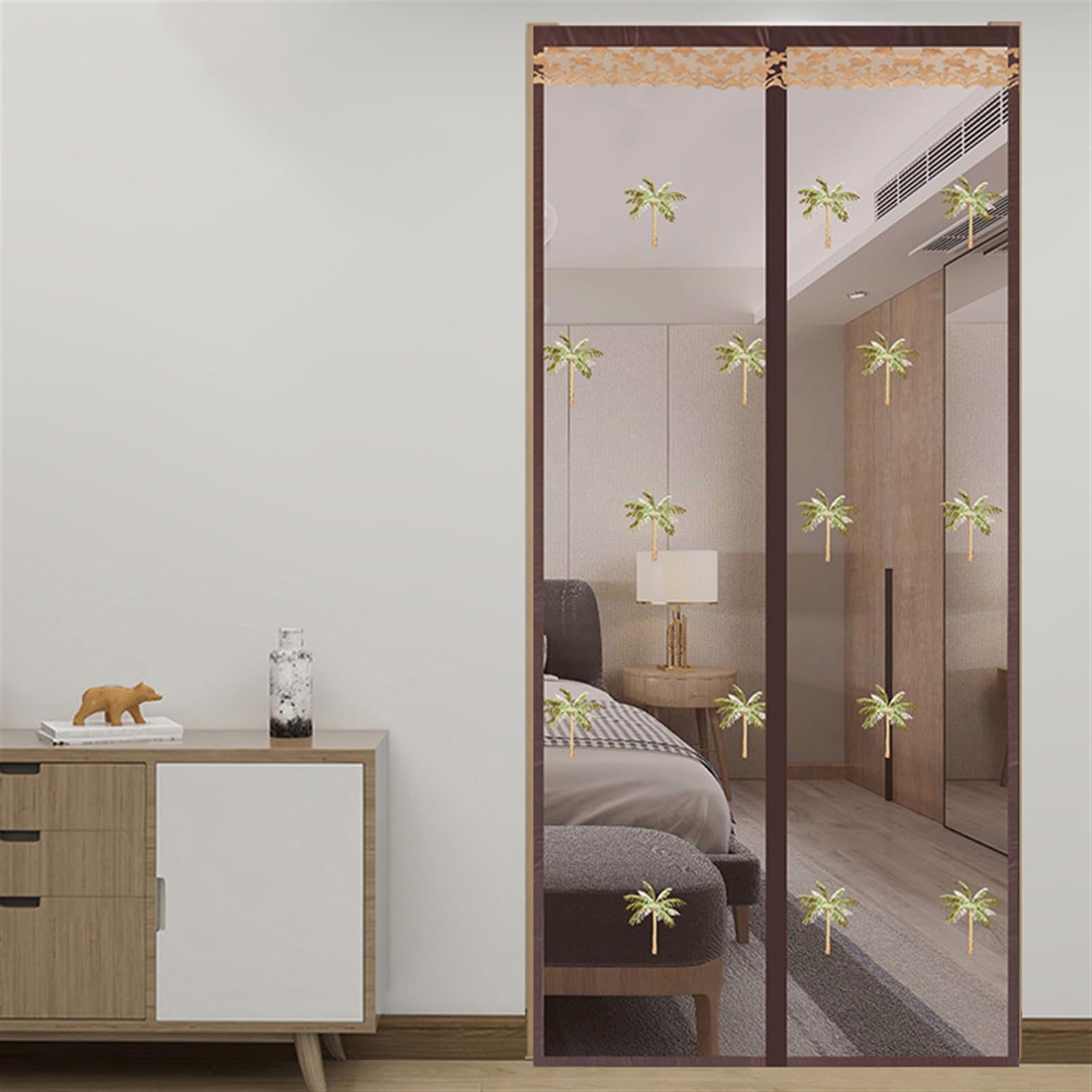 Moustiquaire de porte magnétique 150x220cm rideau maille anti-mouches café sans perçage