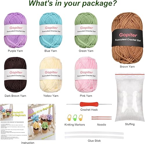 Miniatura 2 de UEIEU Kit de ganchillo para principiantes, plantas de flores, kit de inicio de ganchillo, adecuado para adultos, kit de ganchillo para