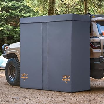 SanHima 2 Room Awning Shower Tent with Roof - Car Side Shower Room w/LED Light, Camping Waterproof Portable Privacy Shelter Bathroom Overland, Gray