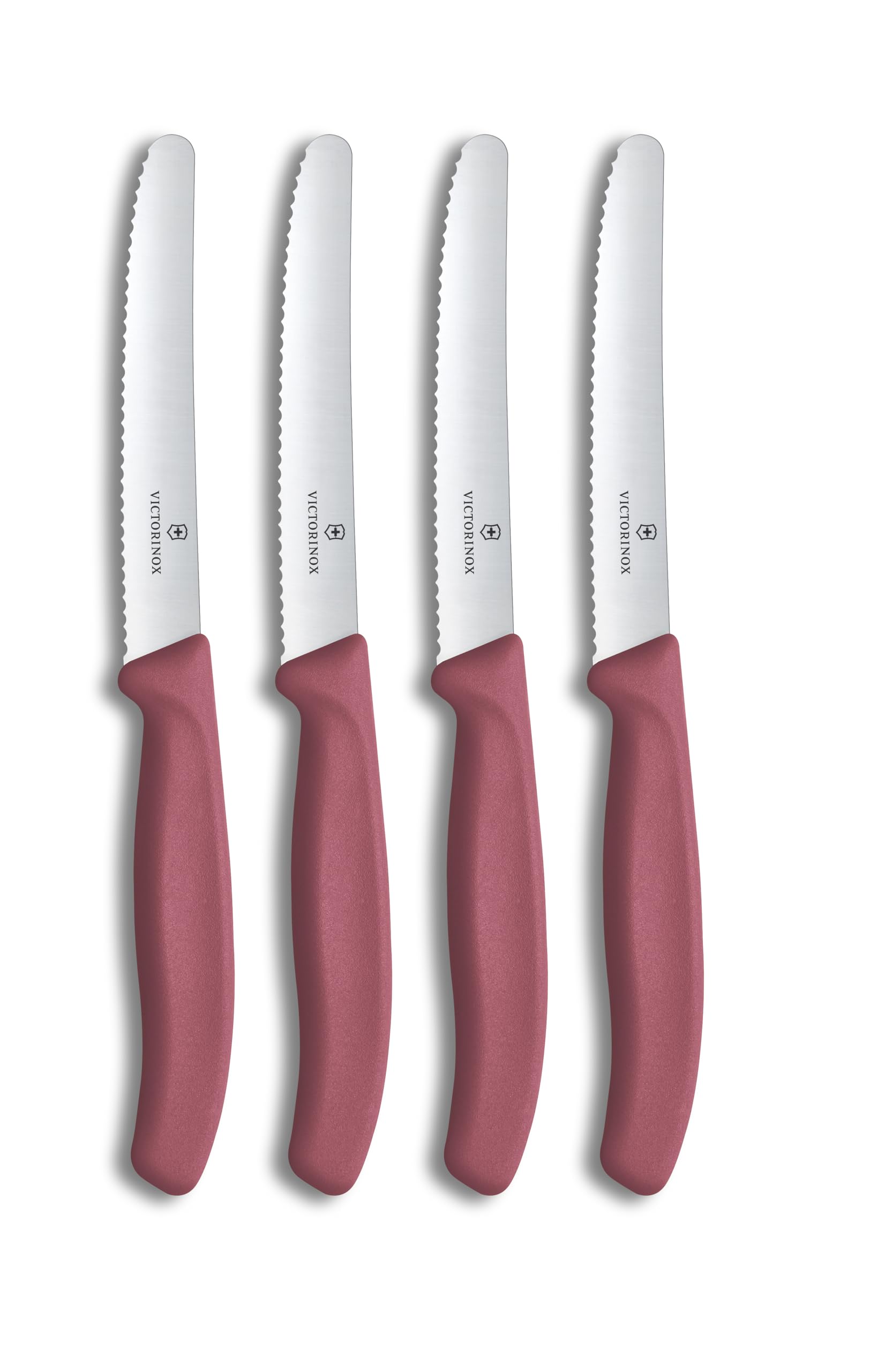 Victorinox Swiss Classic Breakfast Knife, Bread Knife, 4-Piece Set, Sharp Blade, Serrated Edge, 11 cm, Stainless Steel, Red