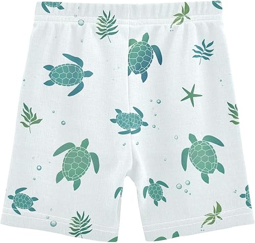 Leaf Sea Turtle Blue Girls Bike Shorts Toddler Soft Cotton Active Under Dress Shorts(Multi-leaf Sea Turtle Blue,5T)