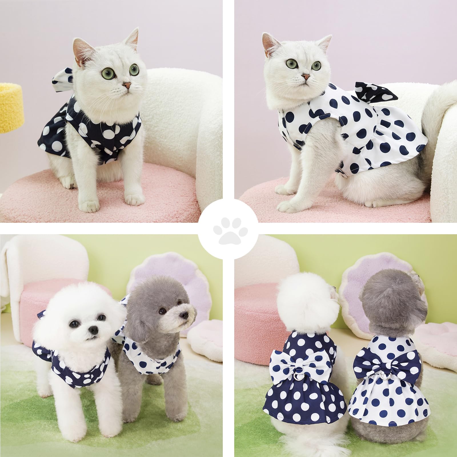 PAIDEFUL Vestito intero per cani abito da principessa con fiocco retrò per cani piccola taglia gatti prendisole plissettato