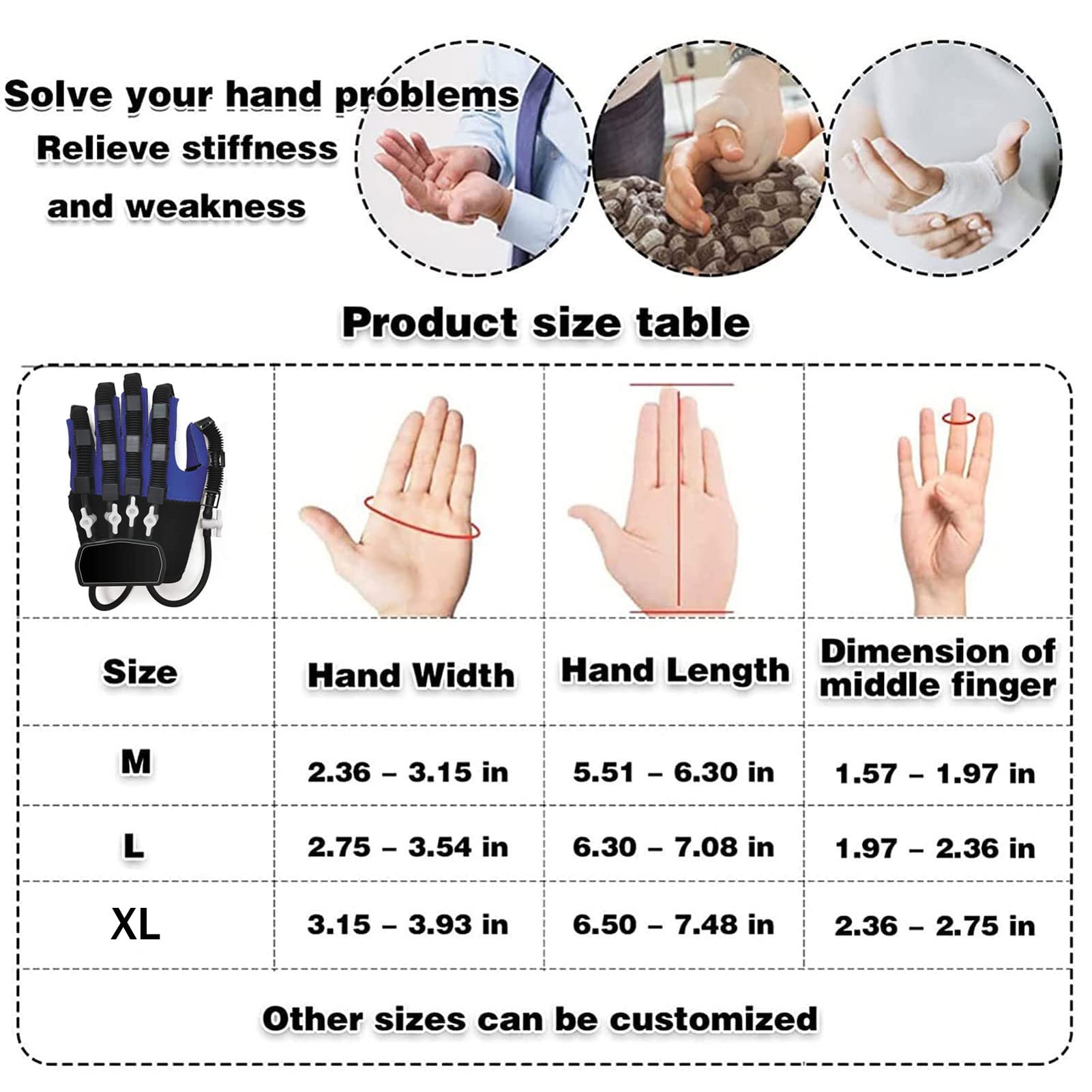 Guantes De Robot De Rehabilitación De Dedos, Férulas para Dedos Guantes para órtesis de Dedo, Exoesqueleto Entrenamiento Manual Férula de Mano Funcional(Size:Derecha-L)