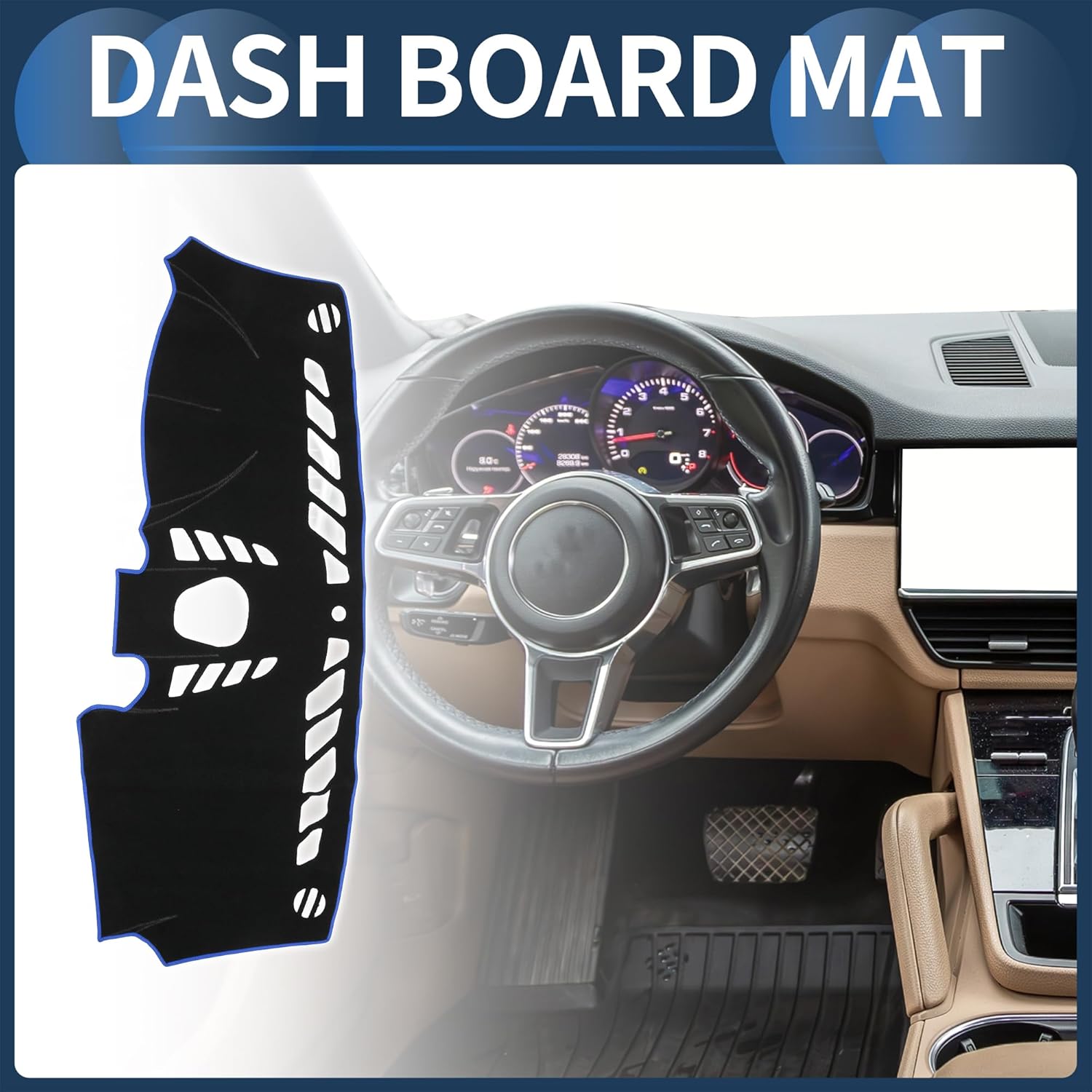 Dash Cover, Center Console Non-Slip Dashboard Carpet Mat for Porsche Cayenne 2011-2015 High Configuration Polyester Black Blue,1Pc