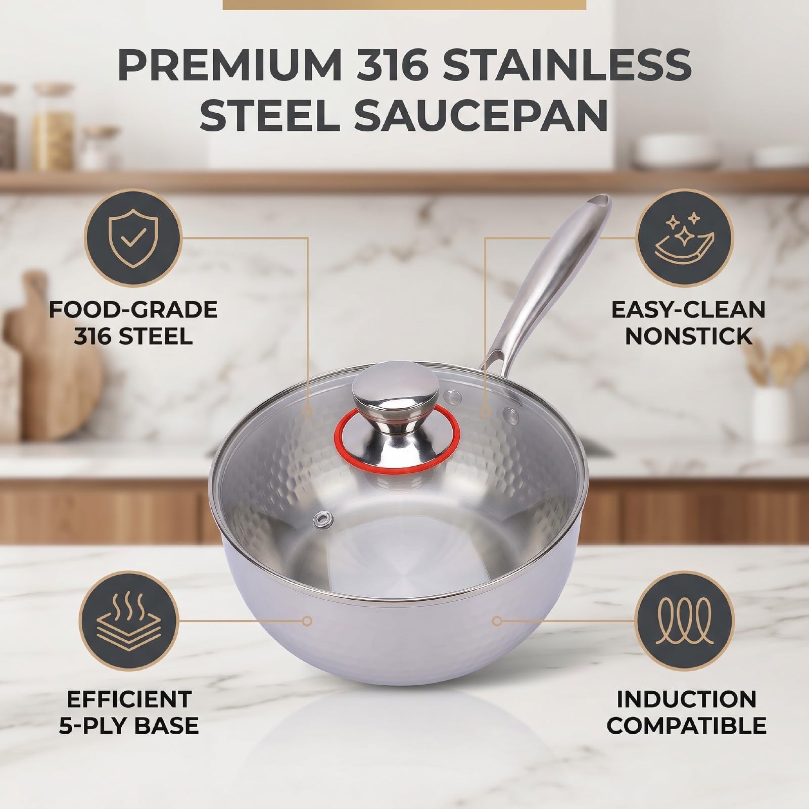 ZJchao Pentola in Acciaio Inox SUS316, Antiaderente, Fondo a 5 Strati, con Base Clad per Induzione, per Alimenti per Bambini e Salse