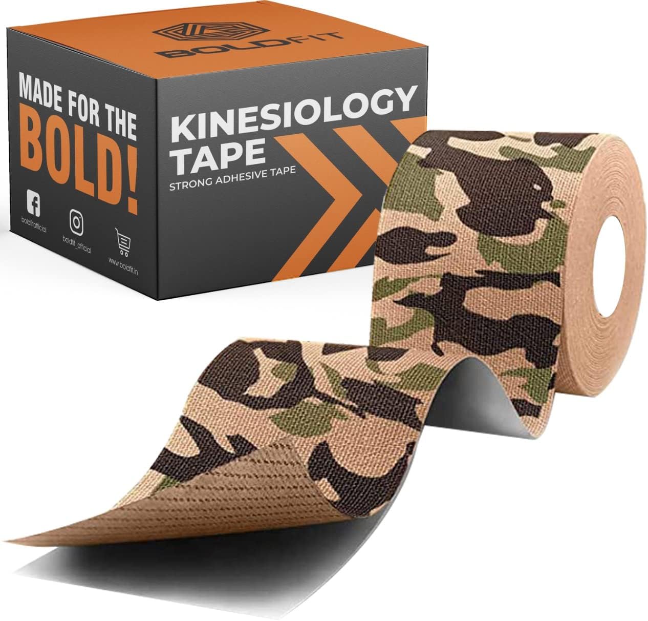 Boldfit Kinesiology Tape for Physiotherapy Kinesio Tape for Sports Injury Pain Relief Muscle Tape for Shoulder, Wings, Arms, Ankle K Taping Waterproof Athletic Tape for Pain Support -2 Inch Green Camo