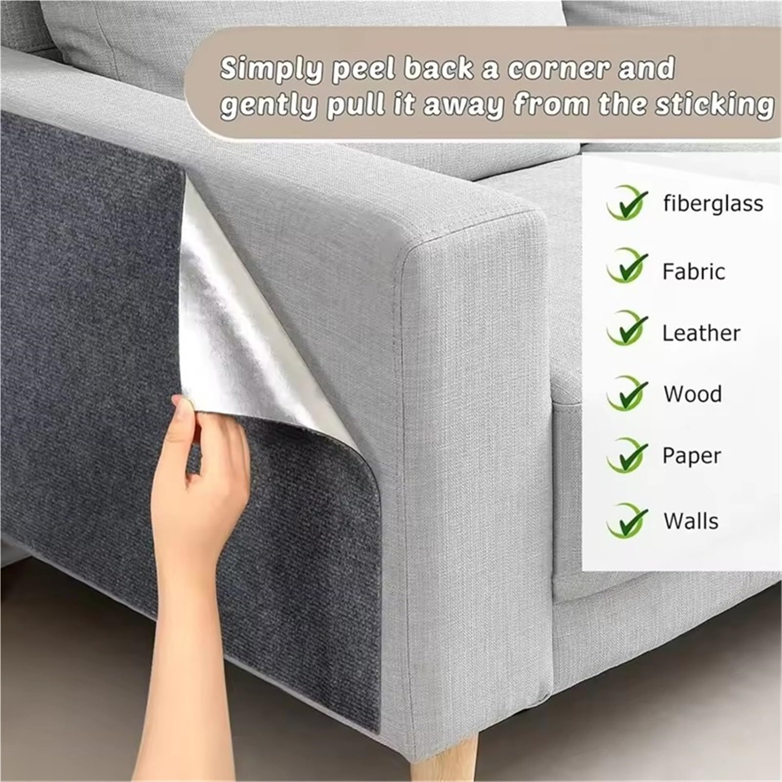 Protector Sofa Gatos Arañazo Alfombrilla for rascar Gatos, Alfombra Recortable, Esquina, Pared, autoadhesiva, Protector de Muebles for arañazos DIY(Grey,40X300CM)