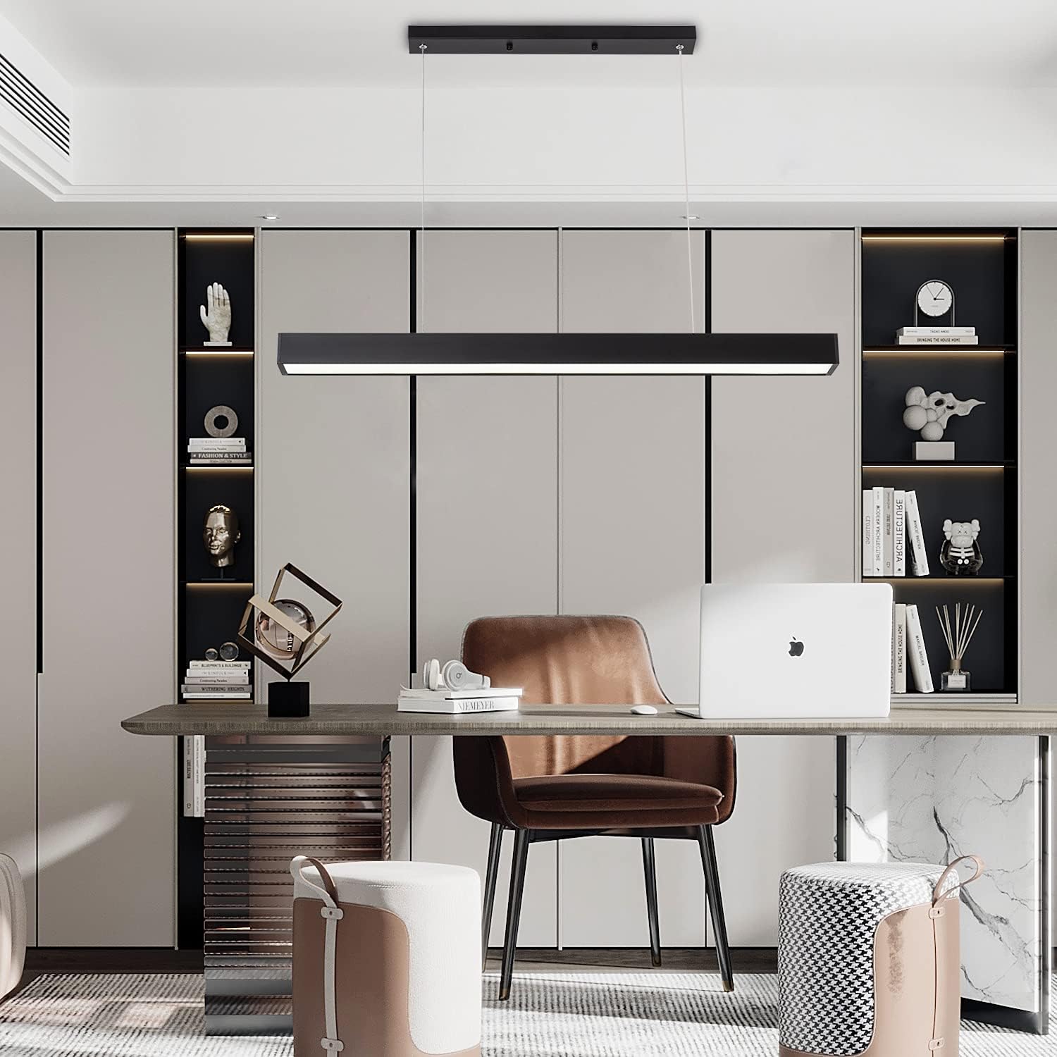 Modern Black LED Island Light, 20W 6000K Cool White Pendant Lighting for Kitchen Island Dining Room Meeting Room Living Room, 35.4" (2.9ft)