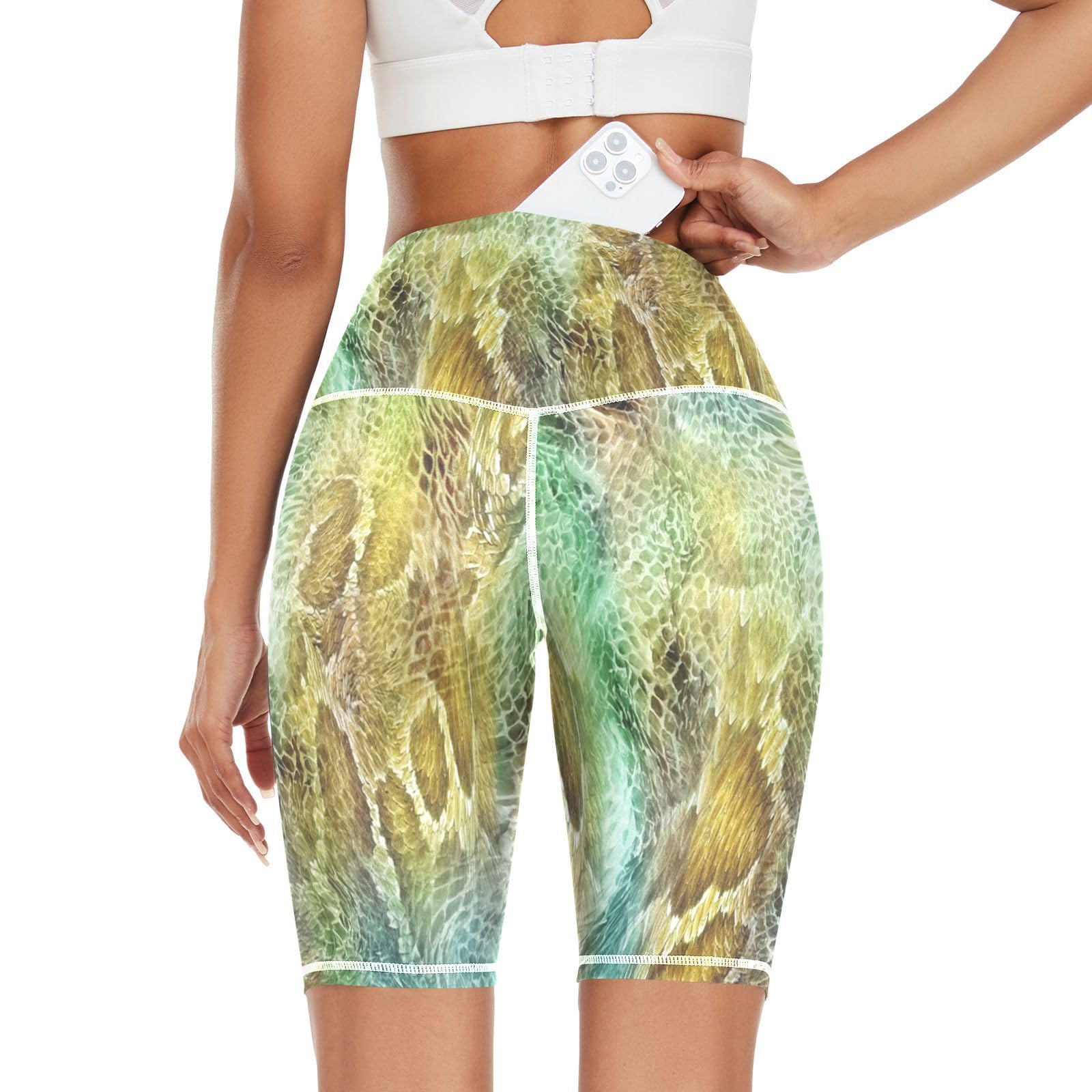 Linomo Women's Multicoloured High Waist Yoga Shorts, Snake Skin Print Workout Running Shorts Gym Cycling Shorts Yoga Leggings For Girls
