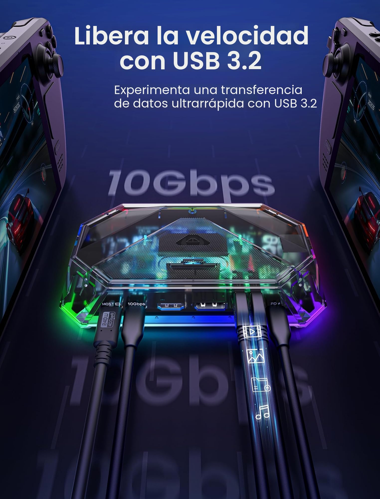 JSAUX RGB Docking Station Compatible con Steam Deck/ROG Ally/Legion Go, 12 en 1 Steam Deck Dock con 4K@120Hz HDMI & DisplayPort Gigabit Etherne USB-C 3.2 USB-A 3.2, Soporta VRR, ALLM, HDR - HB1201S | Base 12 en 1 para Steam Deck 4K a 120Hz HDMI y DisplayP