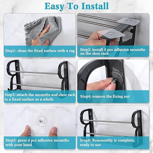 Miniatura 3 de Ziliny Zapatero montado en la pared de 6 piezas con soportes adhesivos para colgar en la pared, zapatero para almacenamiento de zapatos, organizador