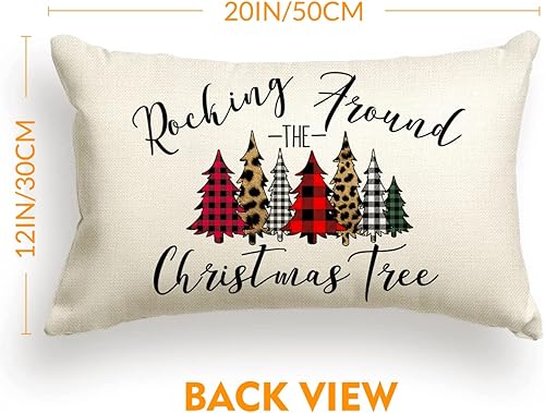 Miniatura 7 de Jbralid Fundas de Almohada de Navidad 12x20 Pulgadas Árbol de Navidad Búfalo Estilo Granja Fundas de Almohada Lumbar Fundas para Exteriores para