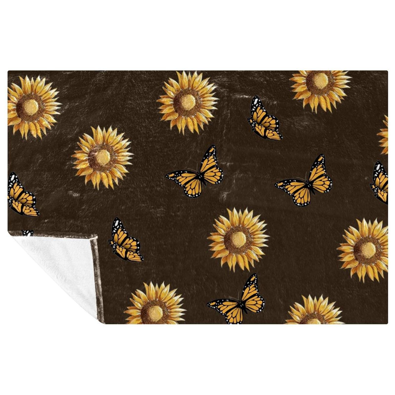 Couverture tournesol et papillon douce 150x100 cm pour lit et canapé