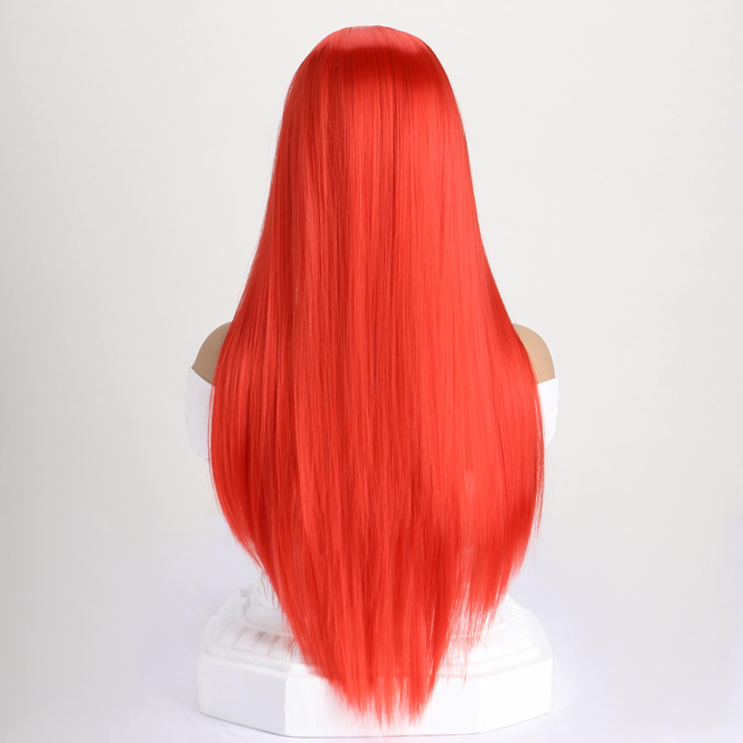LIKPOJA Women's Long Red Halloween Wig for Cosplay Christmas Costumes, Fancy Dress Accessories - Party Wigs for Ladies (Red A) - Image 2
