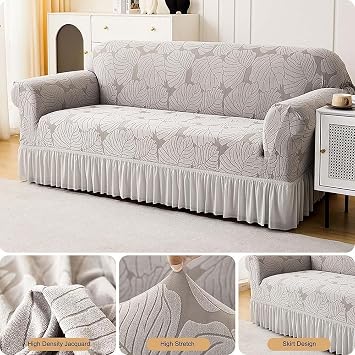 Stretch Sofa Cover, High Elastic Fabric 1 2 3 4 Seater Couch Slipcover, Machine Washable Sofa Cover Universal Non Slip Couch Cover Furniture Protector Cover (A,1 Seater/35-55in)