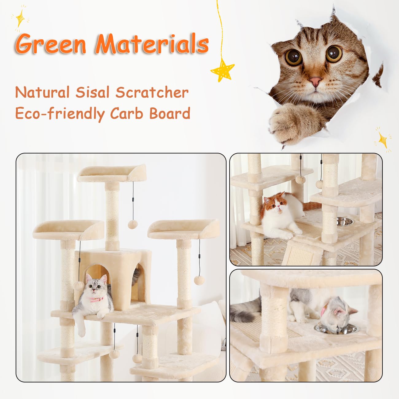 Amazon | KZLAAキャットタワー168センチ大ハイキャットツリ、猫給餌