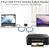 QIANRENON USB 2.0 Printer Sharing Switch 2 Port USB B Pressure Switch Adapter 2 Computers Share 1 Printer Manual Switch with LED Light Includes 2 x 1.5 m USB 2.0 Printer Cable